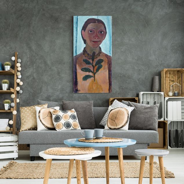 Canvas schilderijen Paula Modersohn-Becker - Self-Portrait With Camellia Twig