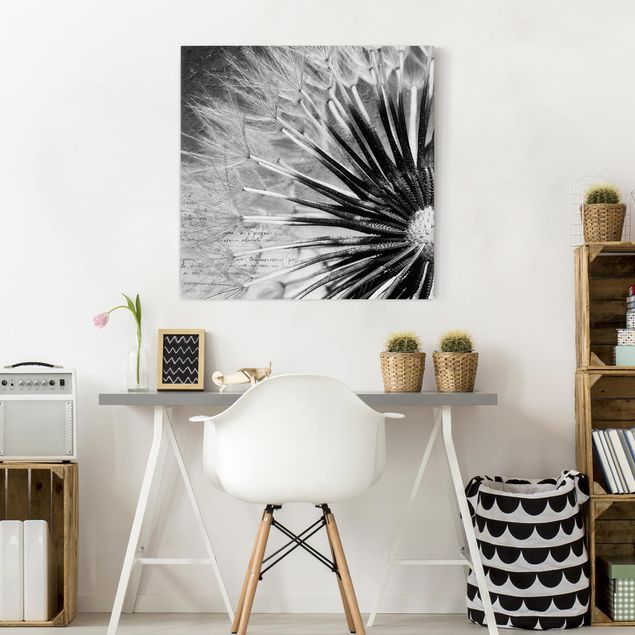 Canvas schilderijen Dandelion Black & White