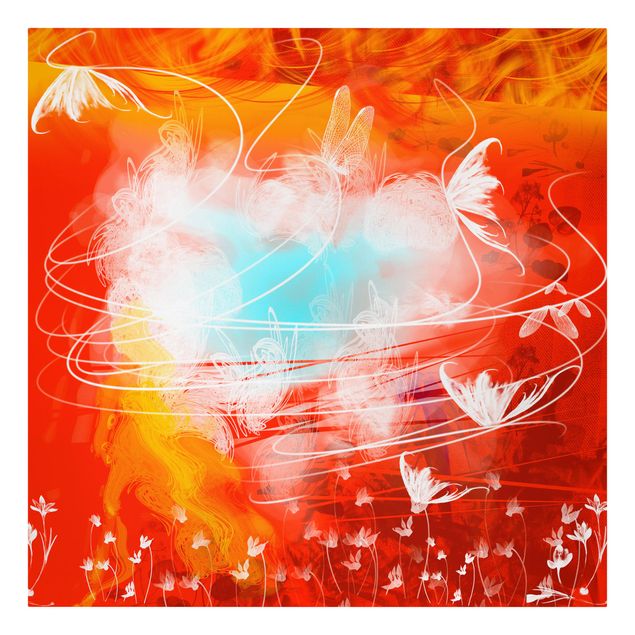 Canvas schilderijen Red Grunge With Butterflies