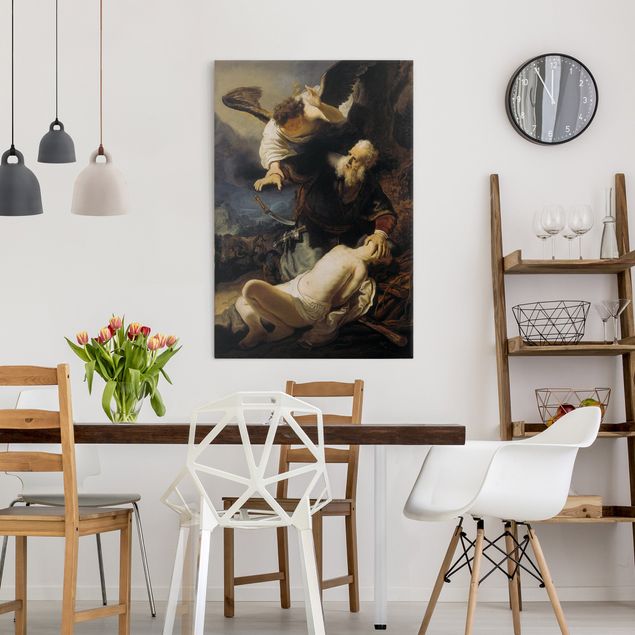 Canvas schilderijen Rembrandt van Rijn - The Angel prevents the Sacrifice of Isaac