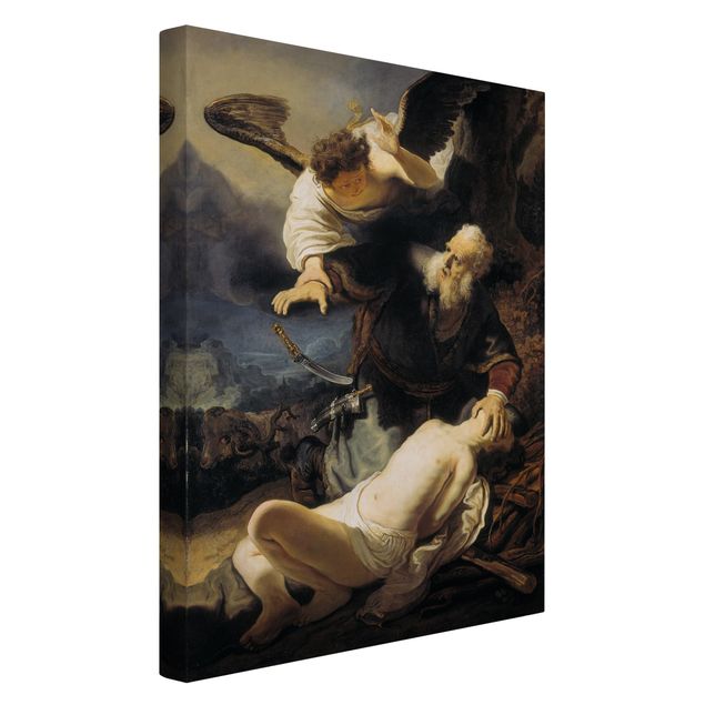 Canvas schilderijen Rembrandt van Rijn - The Angel prevents the Sacrifice of Isaac