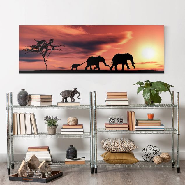 Canvas schilderijen Savannah Elephant Family