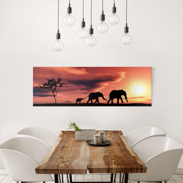 Canvas schilderijen Savannah Elephant Family