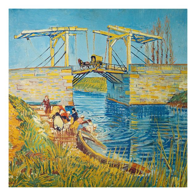 Canvas schilderijen Vincent van Gogh - The Drawbridge at Arles with a Group of Washerwomen