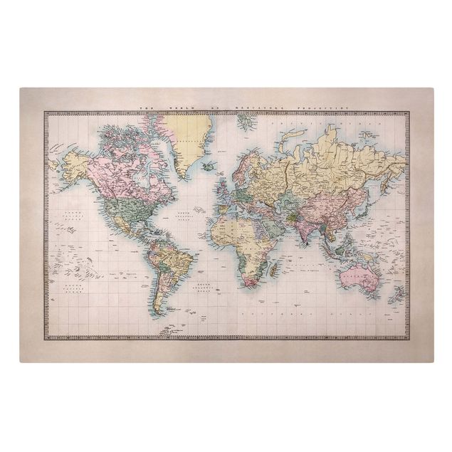 Canvas schilderijen Vintage World Map Around 1850