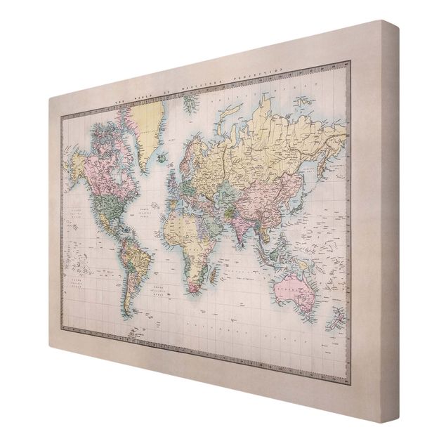 Canvas schilderijen Vintage World Map Around 1850