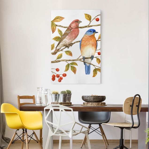 Canvas schilderijen Birds And Berries - Bluebird