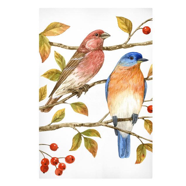 Canvas schilderijen Birds And Berries - Bluebird