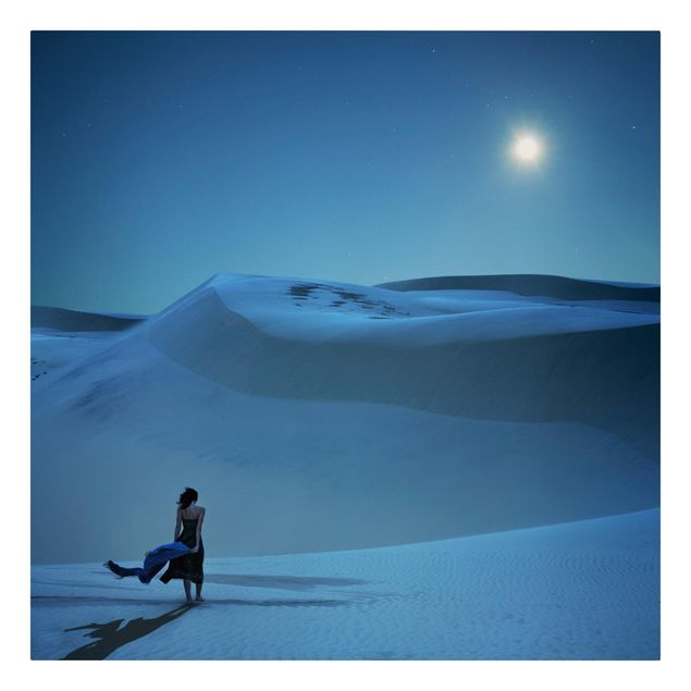 Canvas schilderijen Full Moon Over The Desert
