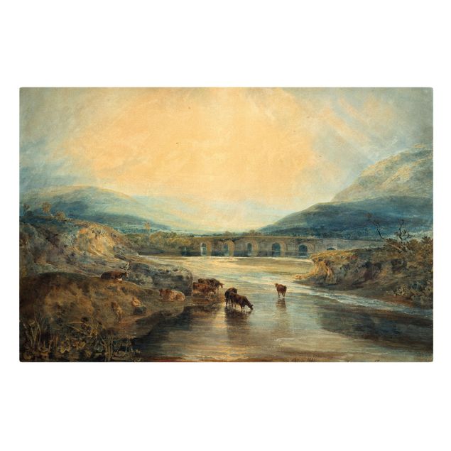 Canvas schilderijen William Turner - Abergavenny Bridge, Monmouthshire: Clearing Up After A Showery Day