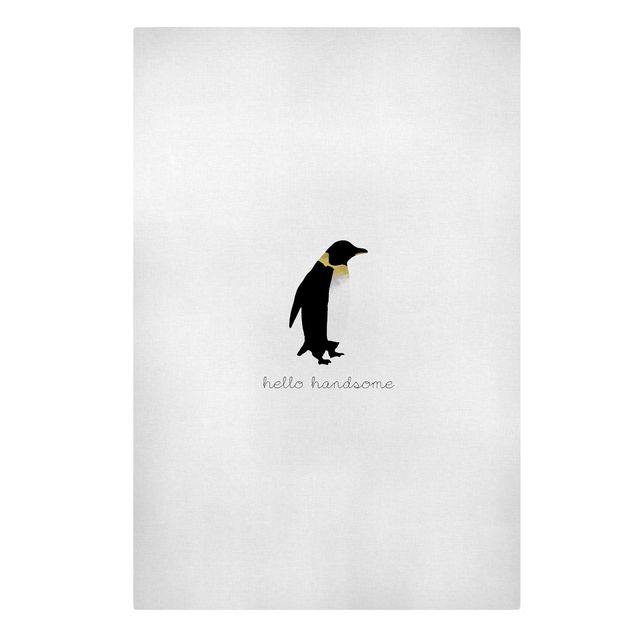 Canvas schilderijen Penguin Quote Hello Handsome