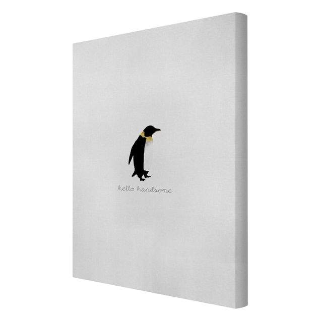 Canvas schilderijen Penguin Quote Hello Handsome