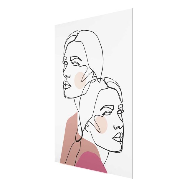 Glasschilderijen Line Art Women Portrait Cheeks Pink