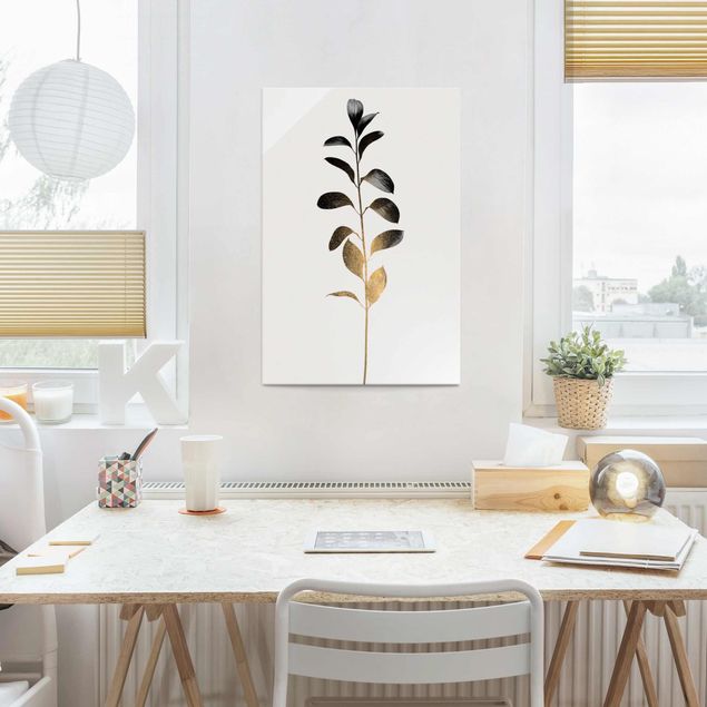 Glasschilderijen Graphical Plant World - Gold And Grey