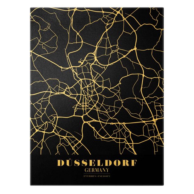 Canvas schilderijen - Goud Dusseldorf City Map - Classic Black