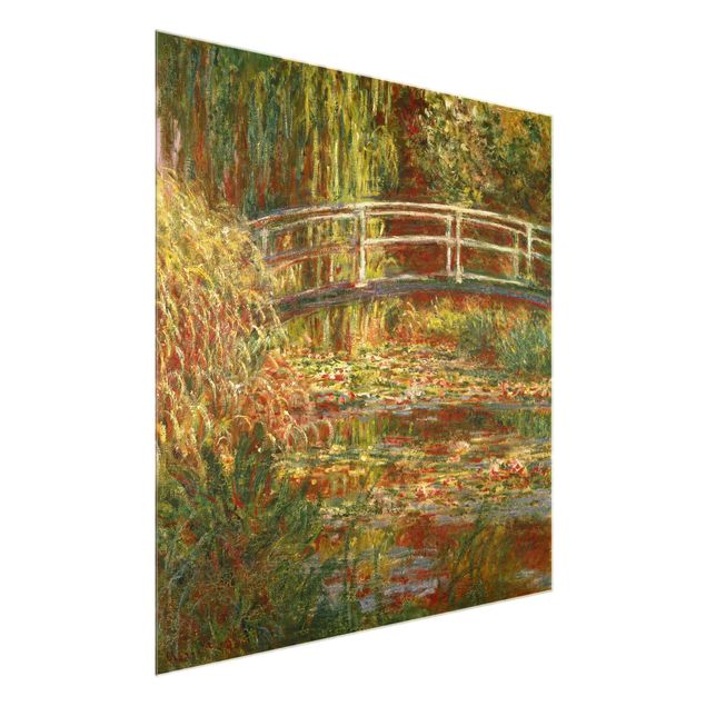 Glasschilderijen Claude Monet - Waterlily Pond And Japanese Bridge (Harmony In Pink)