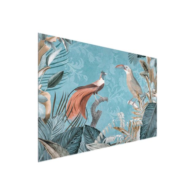 Glasschilderijen Vintage Collage - Birds Of Paradise
