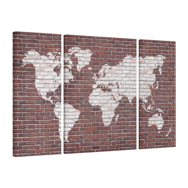 Canvas schilderijen - 3-delig Brick World Map