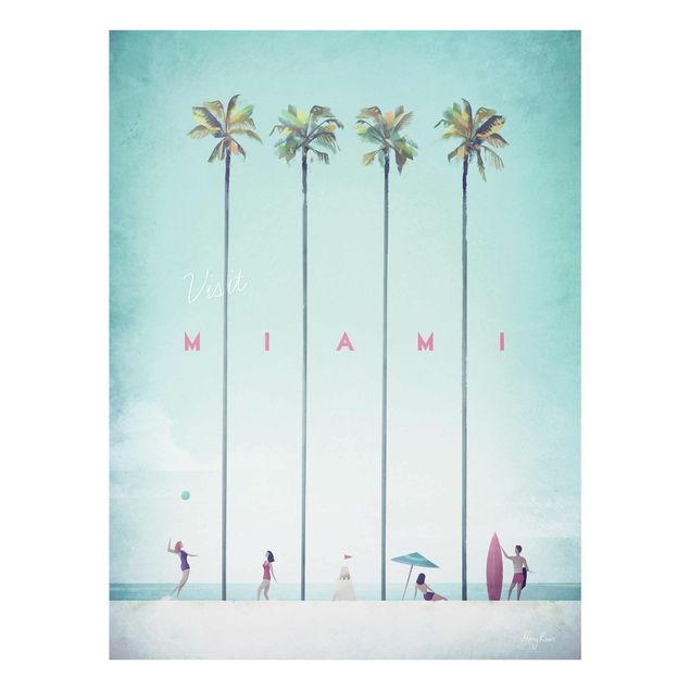 Glasschilderijen Travel Poster - Miami