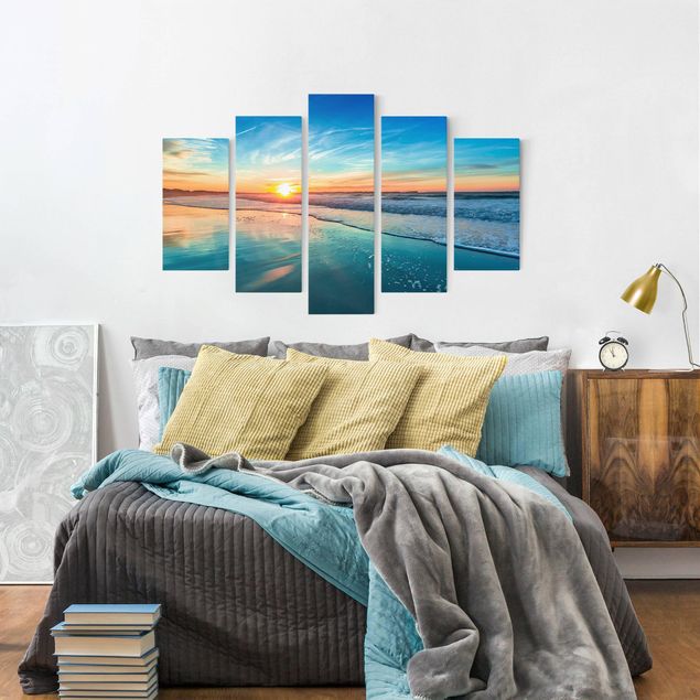 Canvas schilderijen - 5-delig Romantic Sunset By The Sea
