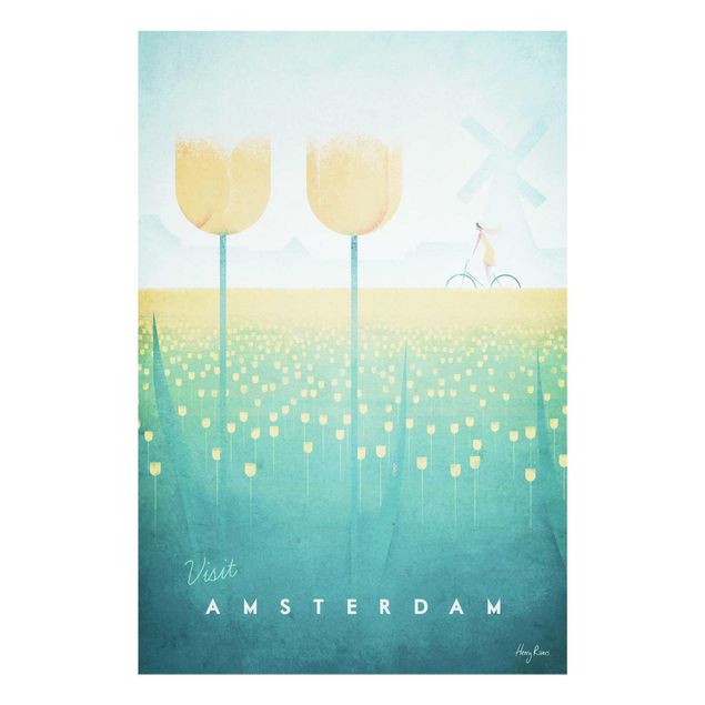 Glasschilderijen Travel Poster - Amsterdam