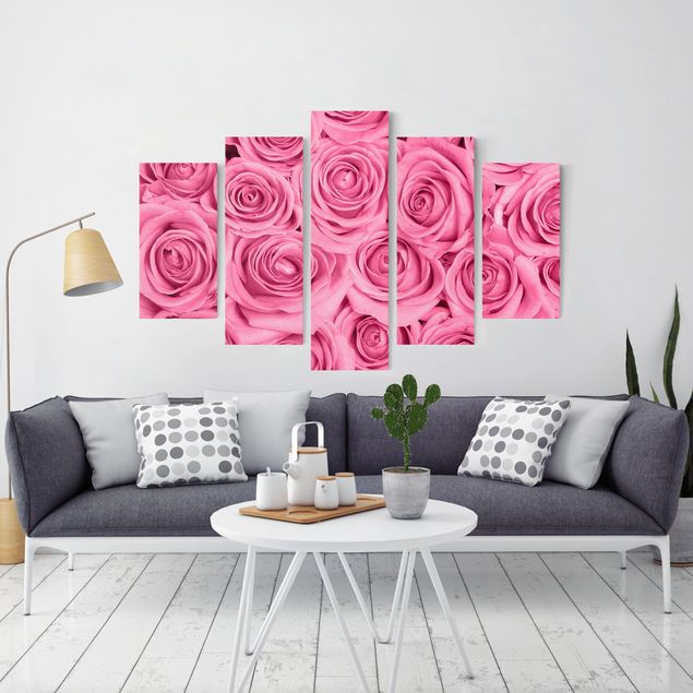 Canvas schilderijen - 5-delig Pink Roses