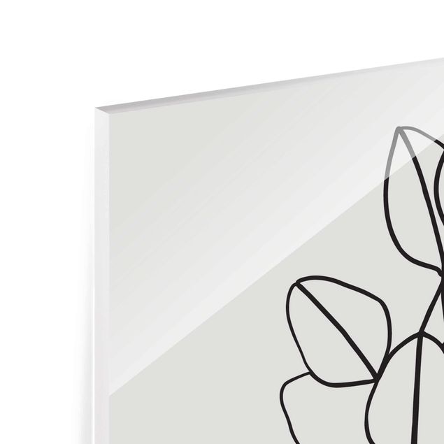 Glasschilderijen Line Art Branch Leaves Black And White