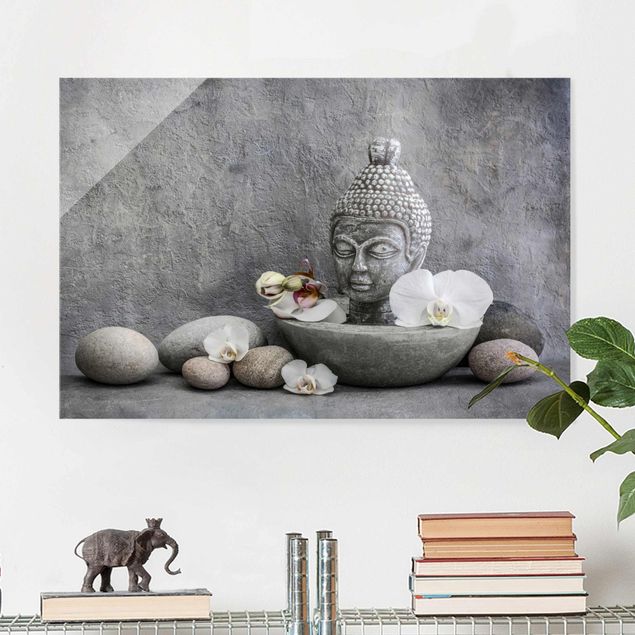 Magnettafel Glas Zen Buddha, Orchid And Stone