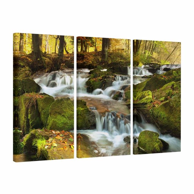 Canvas schilderijen - 3-delig Waterfall Autumnal Forest