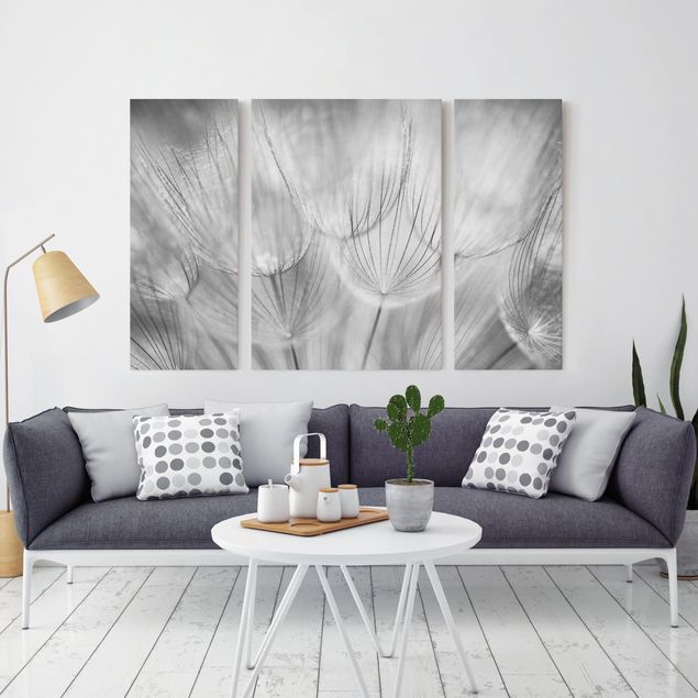 Canvas schilderijen - 3-delig Dandelions Macro Shot In Black And White