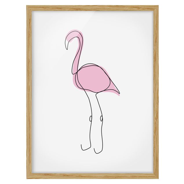 Ingelijste posters Flamingo Line Art