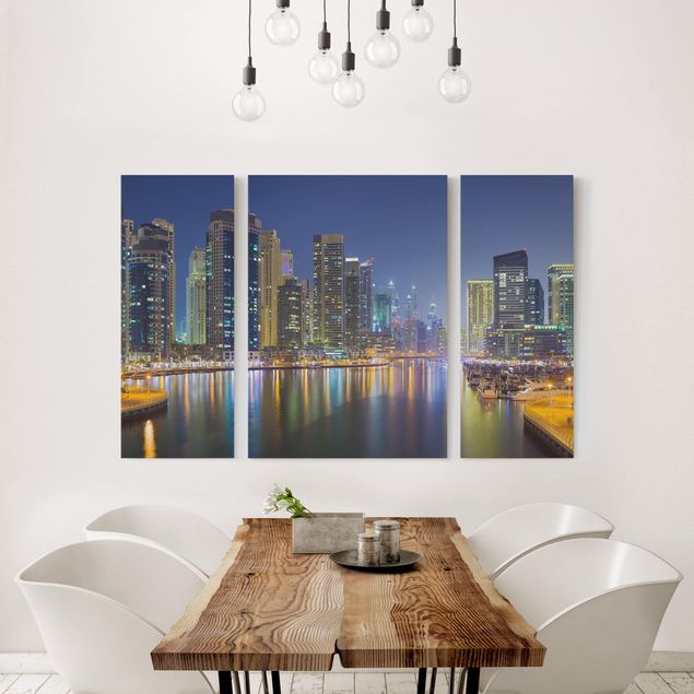 Canvas schilderijen - 3-delig Dubai Night Skyline