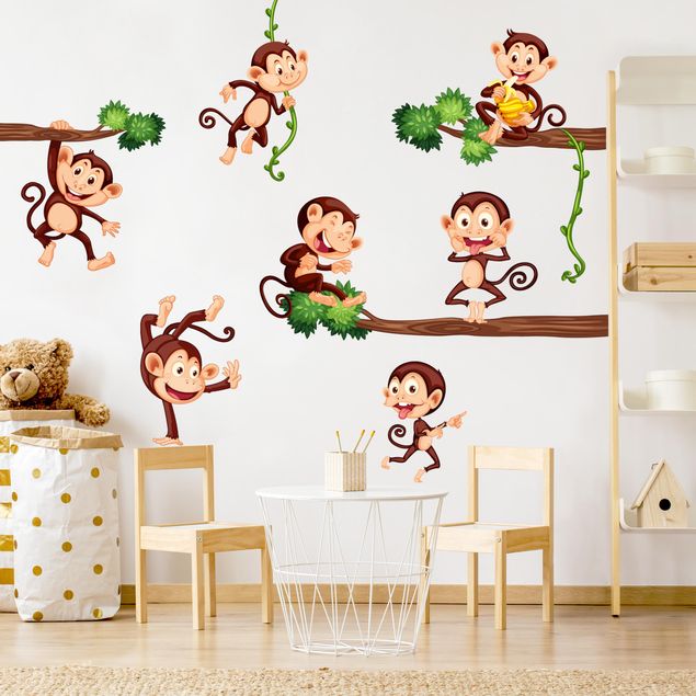Muurstickers bomen Monkey family
