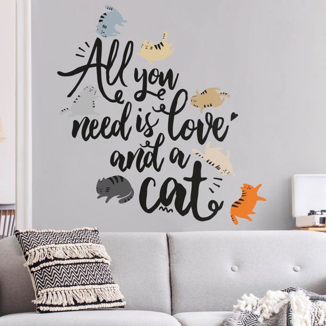Muurstickers dieren All You Need Is Love And A Cat