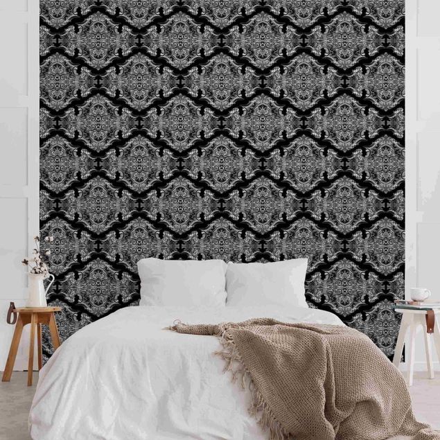 Fotobehang Watercolour Baroque Pattern With Ornaments In Front Of Black