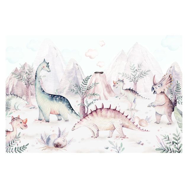 Fotobehang Watercolour World Of Dinosaurs