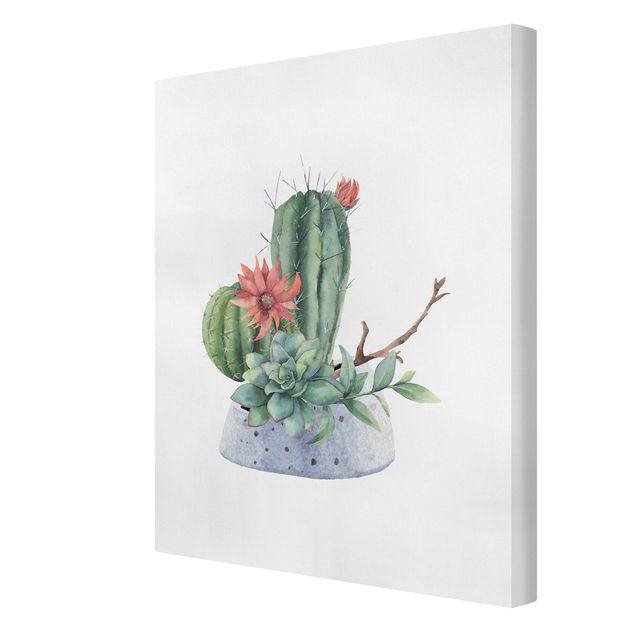 Canvas schilderijen Watercolour Cacti Illustration