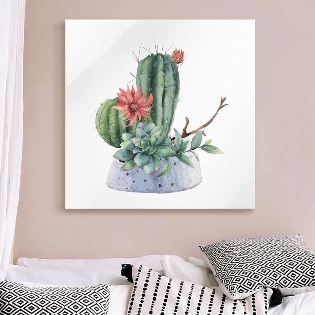 Magnettafel Glas Watercolour Cacti Illustration