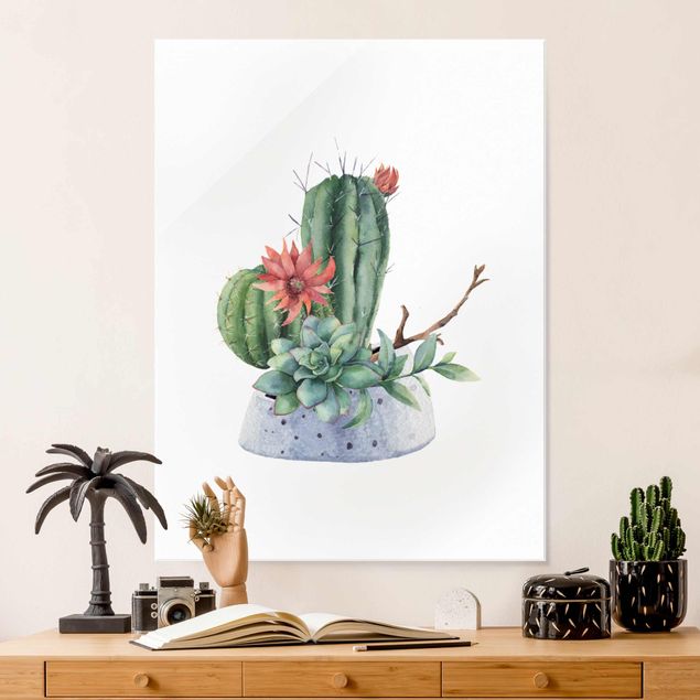 Magnettafel Glas Watercolour Cacti Illustration