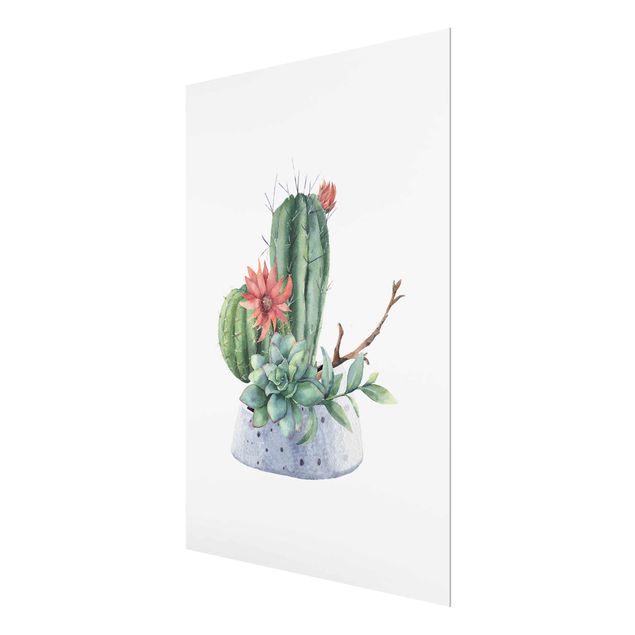 Glasschilderijen Watercolour Cacti Illustration