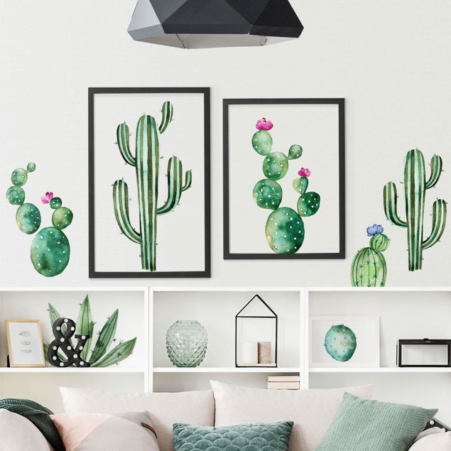 Muurstickers natuur Watercolor cactus set
