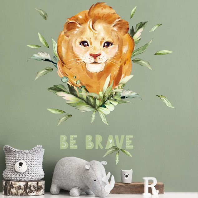 Muurstickers spreuken en quotes Watercolor Lion - Be Brave