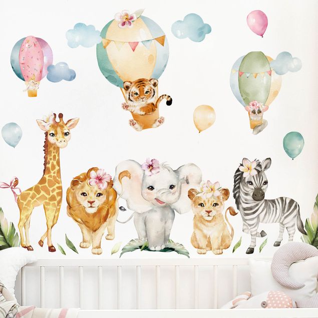 Muurstickers Watercolour Safari Balloon Animal Set