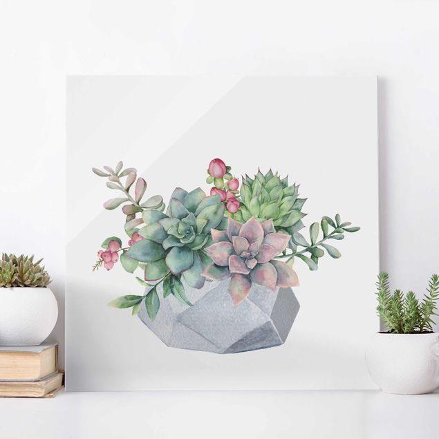Glas Magnettafel Watercolour Succulents Illustration