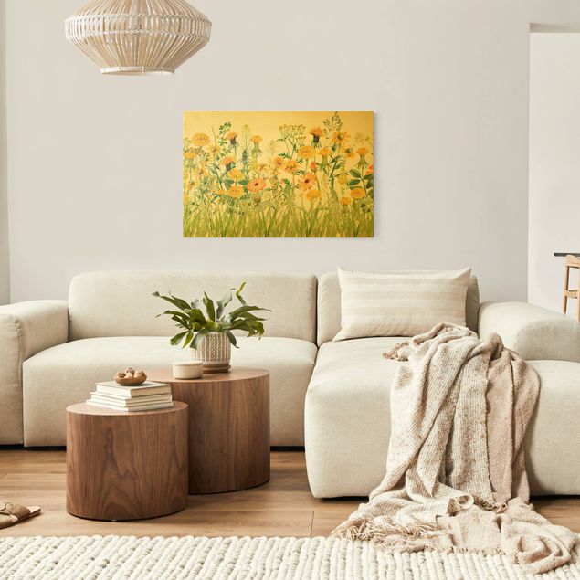 Canvas schilderijen - Watercolour Flower Meadow In Yellow