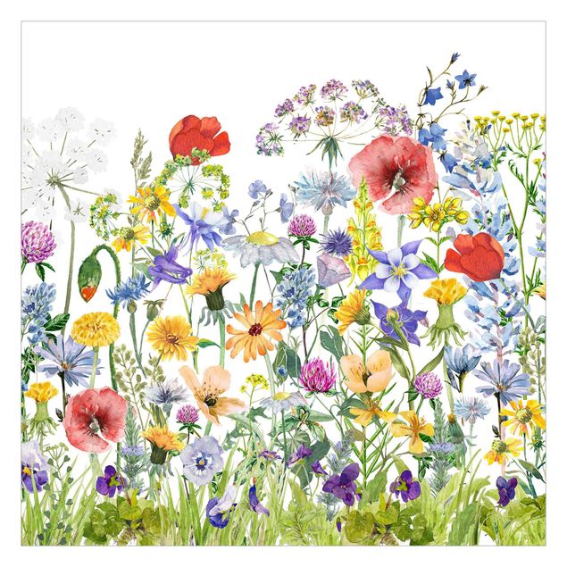 Fotobehang Watercolour Flower Meadow