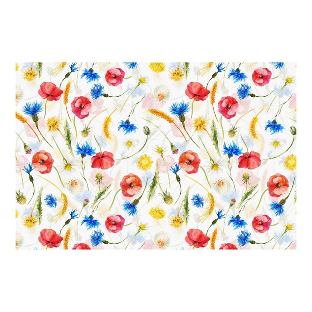Patroonbehang Watercolour Wild Flowers With Poppies