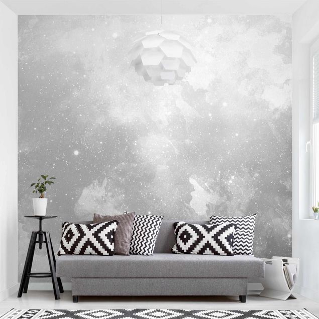 Patroonbehang Watercolour Grey Galaxy