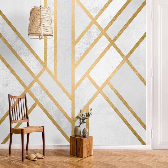 Fotobehang Art Deco Geometry White Gold