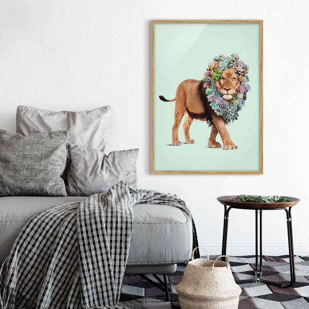 Ingelijste posters Lion With Succulents